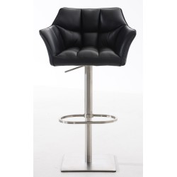 Juego de 2 taburetes de bar Damaso en piel sintética negra y acero inoxidable