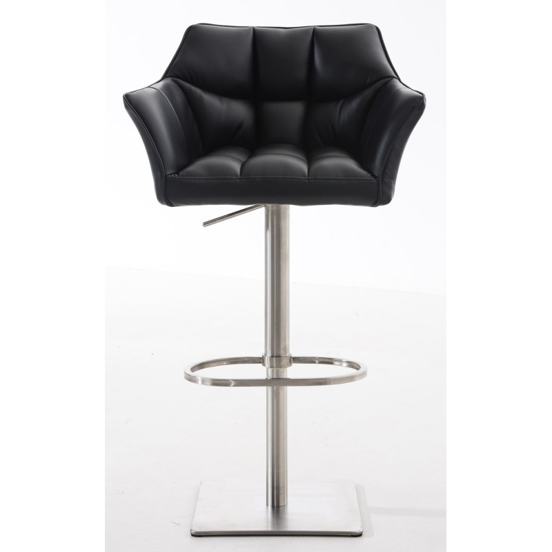 Juego de 2 taburetes de bar Damaso en piel sintética negra y acero inoxidable