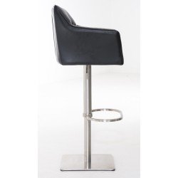 Juego de 2 taburetes de bar Damaso en piel sintética negra y acero inoxidable