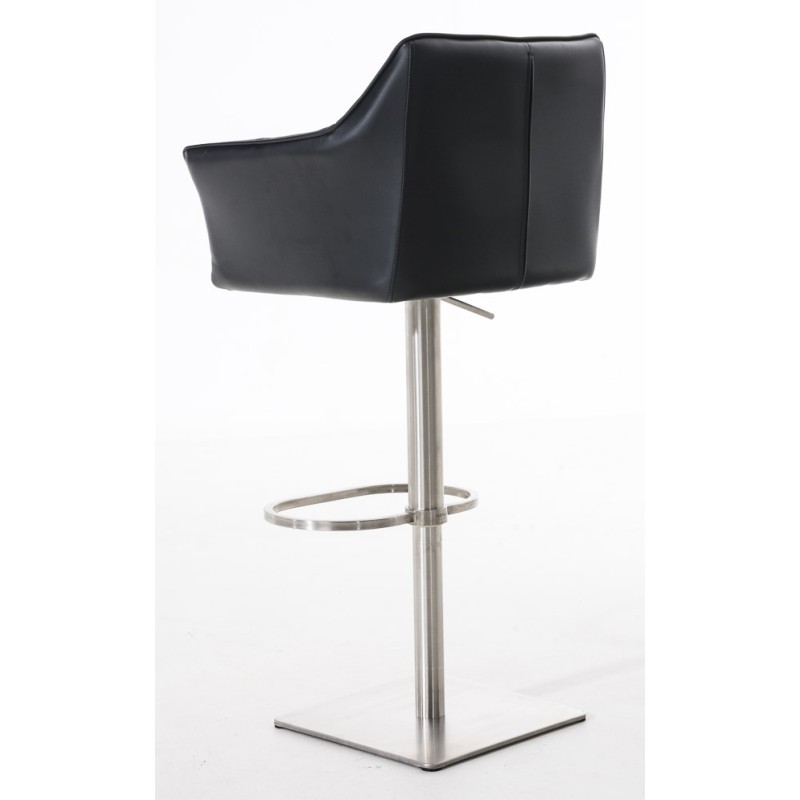 Juego de 2 taburetes de bar Damaso en piel sintética negra y acero inoxidable