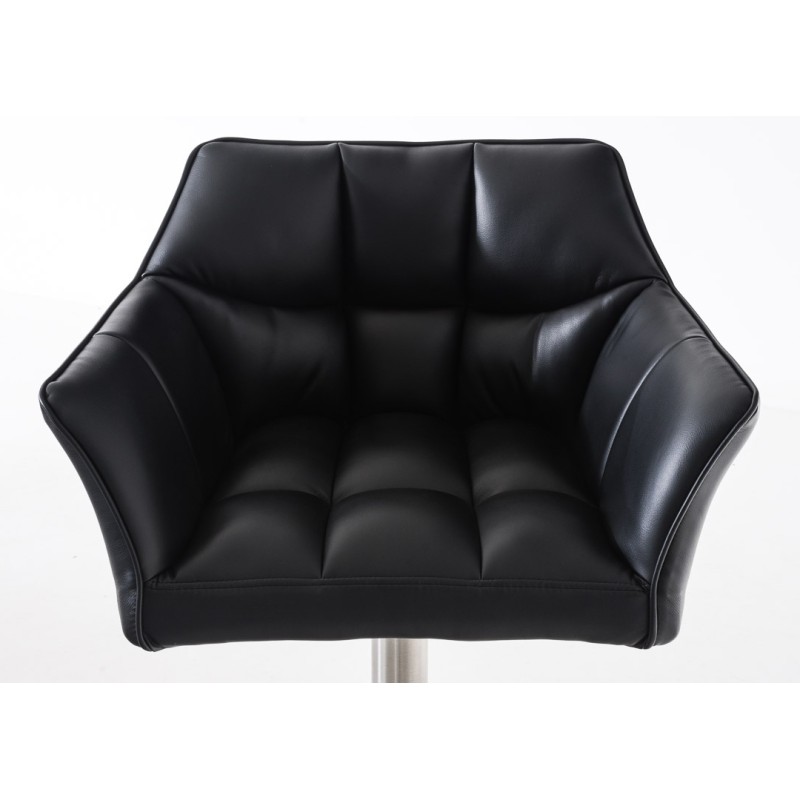 Juego de 2 taburetes de bar Damaso en piel sintética negra y acero inoxidable