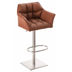 Juego de 2 taburetes de bar Damaso en piel sintética y acero inoxidable marrón claro