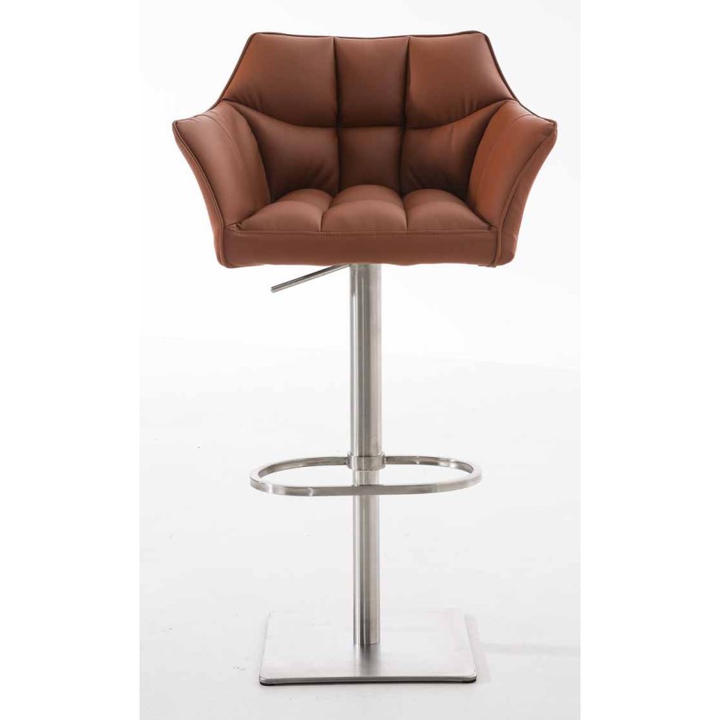 Juego de 2 taburetes de bar Damaso en piel sintética y acero inoxidable marrón claro