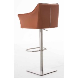 Juego de 2 taburetes de bar Damaso en piel sintética y acero inoxidable marrón claro