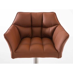 Juego de 2 taburetes de bar Damaso en piel sintética y acero inoxidable marrón claro