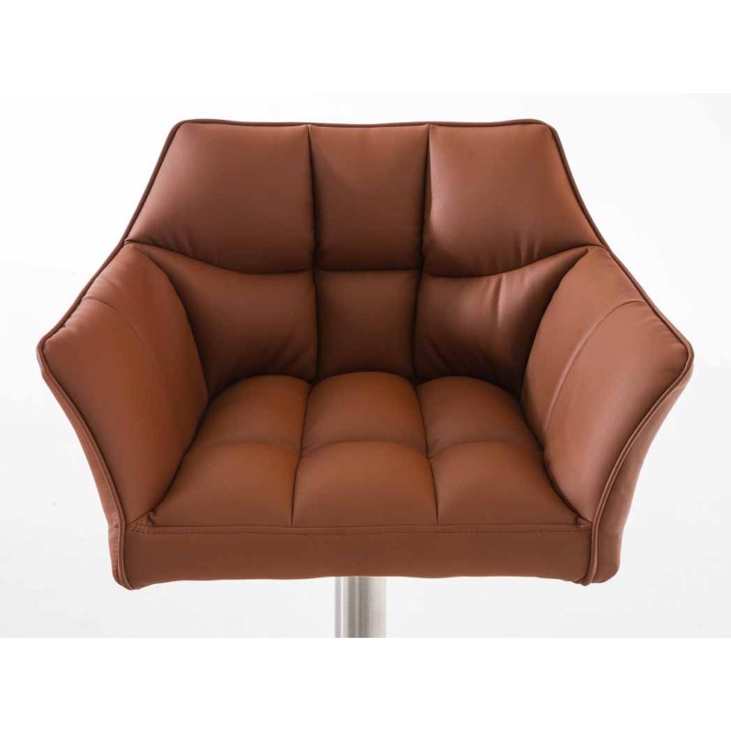 Juego de 2 taburetes de bar Damaso en piel sintética y acero inoxidable marrón claro