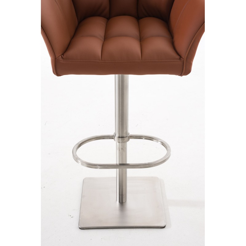 Juego de 2 taburetes de bar Damaso en piel sintética y acero inoxidable marrón claro