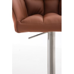 Juego de 2 taburetes de bar Damaso en piel sintética y acero inoxidable marrón claro