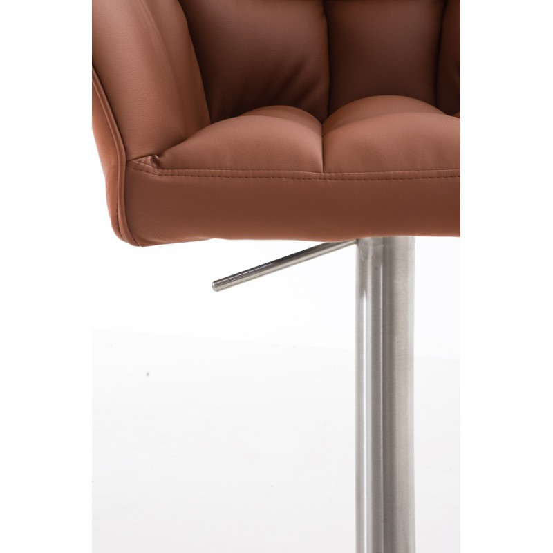 Juego de 2 taburetes de bar Damaso en piel sintética y acero inoxidable marrón claro