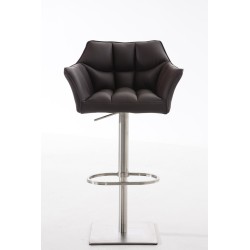 Juego de 2 taburetes de bar Damaso en piel sintética marrón y acero inoxidable Juego de 2 taburetes de bar Damaso en piel sintética marrón y acero inoxidable