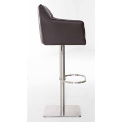 Juego de 2 taburetes de bar Damaso en piel sintética marrón y acero inoxidable Juego de 2 taburetes de bar Damaso en piel sintética marrón y acero inoxidable