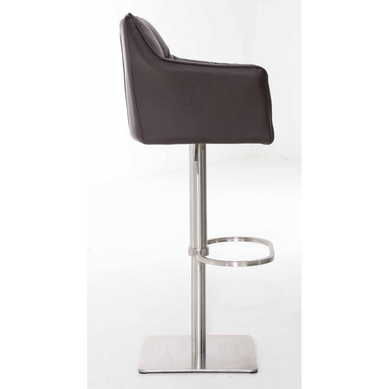 Juego de 2 taburetes de bar Damaso en piel sintética marrón y acero inoxidable