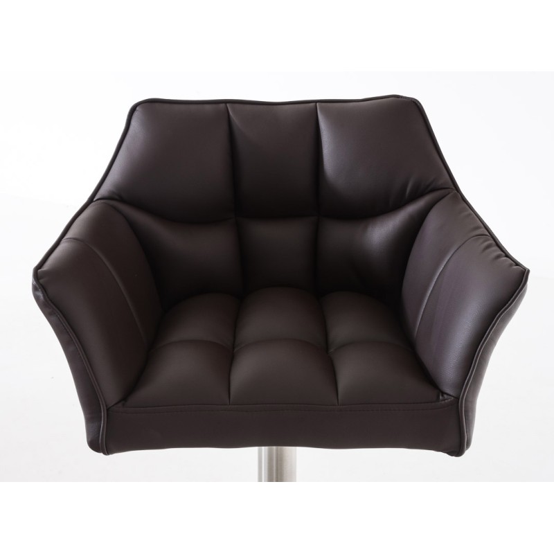 Juego de 2 taburetes de bar Damaso en piel sintética marrón y acero inoxidable