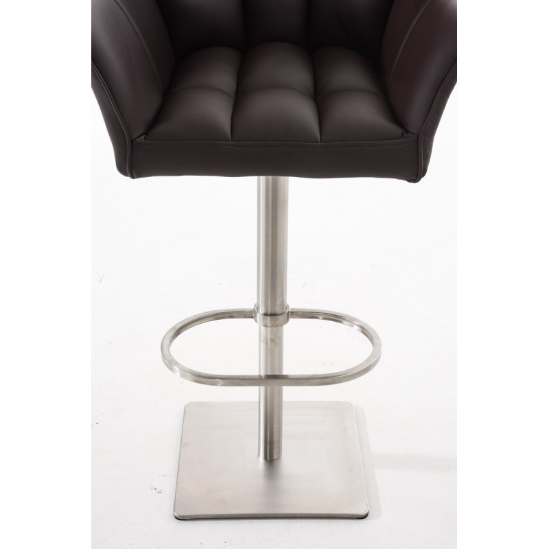 Juego de 2 taburetes de bar Damaso en piel sintética marrón y acero inoxidable