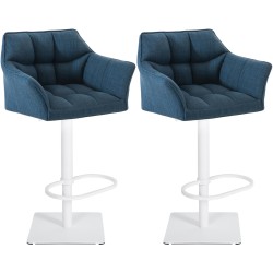 Juego de 2 taburetes de bar de tela Damaso en blanco y azul