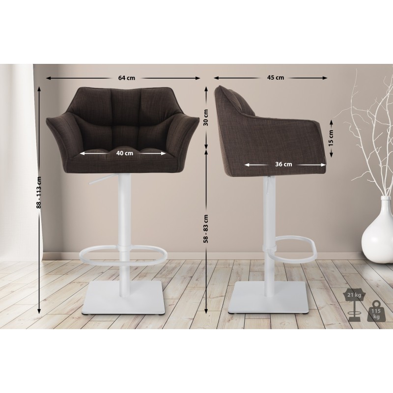 Juego de 2 taburetes de bar de tela Damaso en blanco y marrón