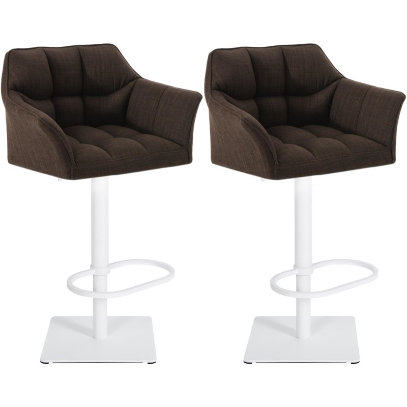 Juego de 2 taburetes de bar de tela Damaso en blanco y marrón