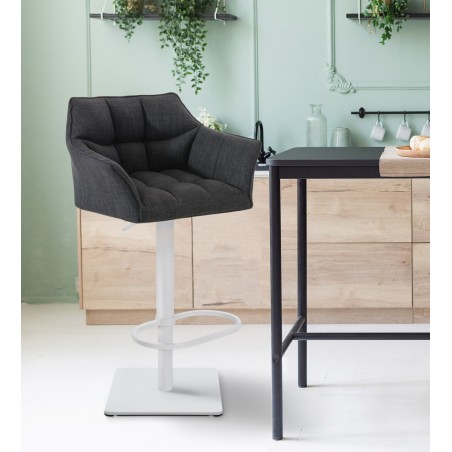 Juego de 2 taburetes de bar de tela Damaso en blanco y gris oscuro