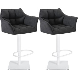 Juego de 2 taburetes de bar de tela Damaso en blanco y gris oscuro