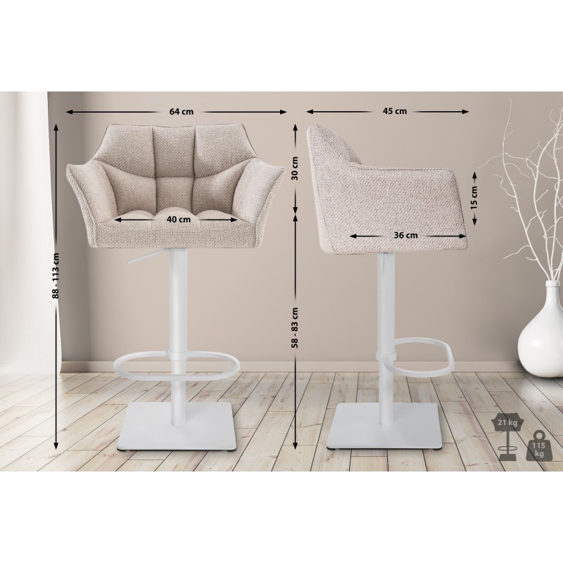 Juego de 2 taburetes de bar en tejido Damaso blanco marfil