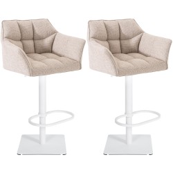 Juego de 2 taburetes de bar en tejido Damaso blanco marfil