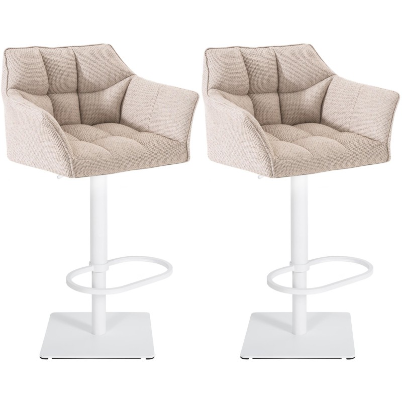 Juego de 2 taburetes de bar en tejido Damaso blanco marfil
