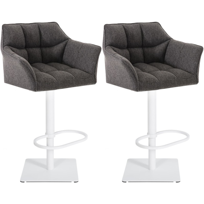 Juego de 2 taburetes de bar de tela Damaso en blanco y gris titanio