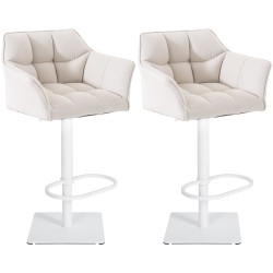 Juego de 2 taburetes de bar en tejido Damaso blanco