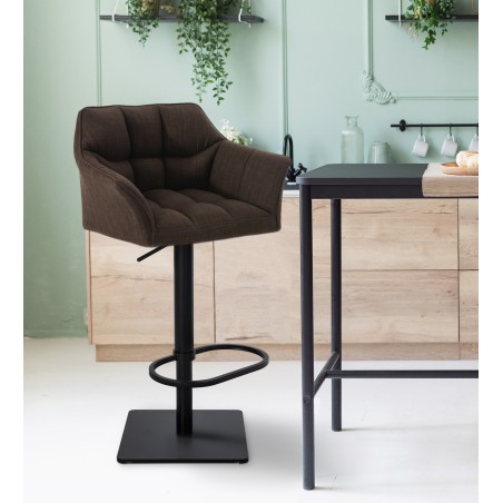 Juego de 2 taburetes de bar de tela Damaso en negro y marrón