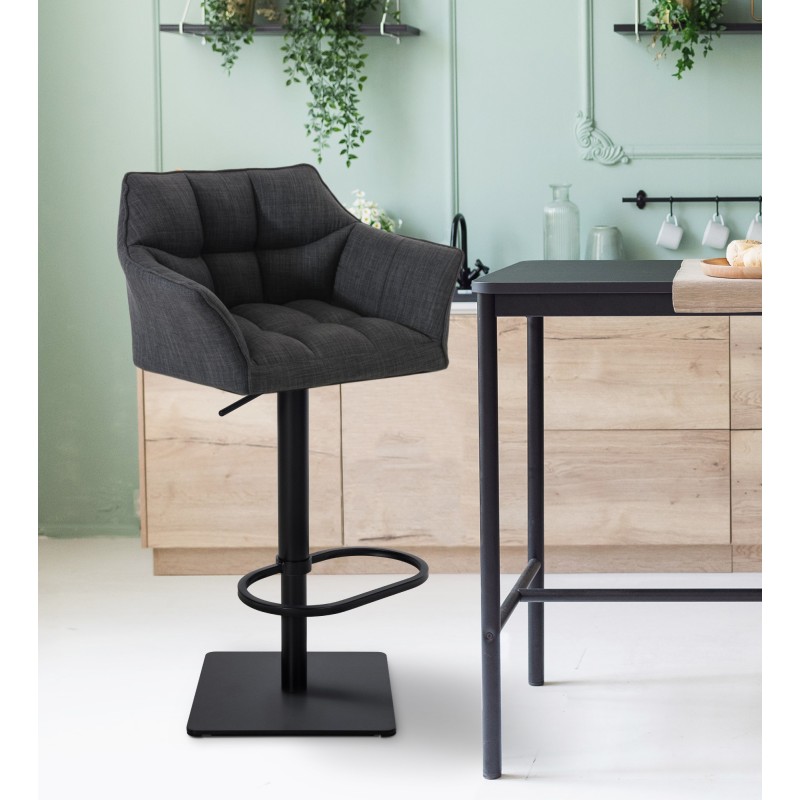 Juego de 2 taburetes de bar de tela Damaso en negro y gris oscuro