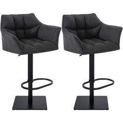 Juego de 2 taburetes de bar de tela Damaso en negro y gris oscuro