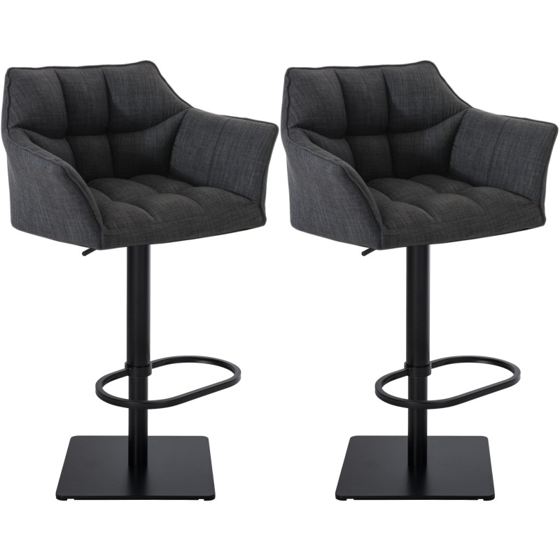 Juego de 2 taburetes de bar de tela Damaso en negro y gris oscuro