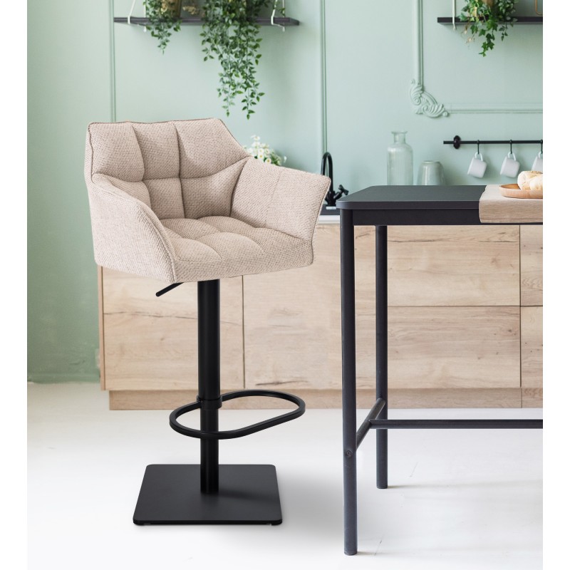 Juego de 2 taburetes de bar de tela Damaso en color negro marfil