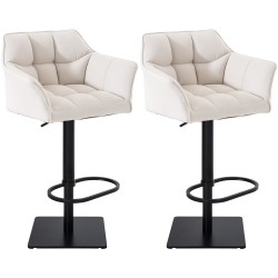 Conjunto de 2 taburetes de bar en tejido Damaso blanco y negro