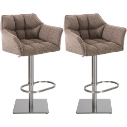 Juego de 2 taburetes de bar de tela Damaso en acero inoxidable marrón tierra