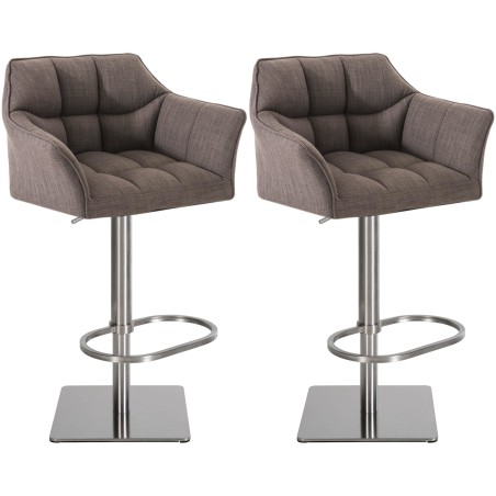 Juego de 2 taburetes de bar de tela Damaso en acero inoxidable gris