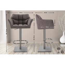 Juego de 2 taburetes de bar de tela Damaso en acero inoxidable gris
