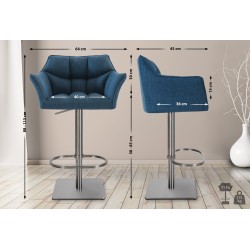 Juego de 2 taburetes de bar de tela Damaso en acero inoxidable azul