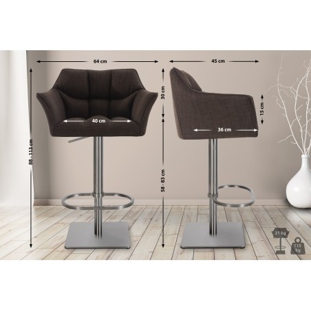 Juego de 2 taburetes de bar de tela Damaso y acero inoxidable marrón