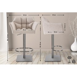 Juego de 2 taburetes de bar de tela Damaso con acero inoxidable marfil