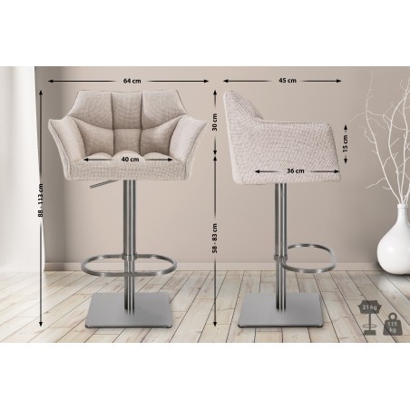 Juego de 2 taburetes de bar de tela Damaso con acero inoxidable marfil