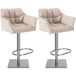 Juego de 2 taburetes de bar de tela Damaso con acero inoxidable marfil