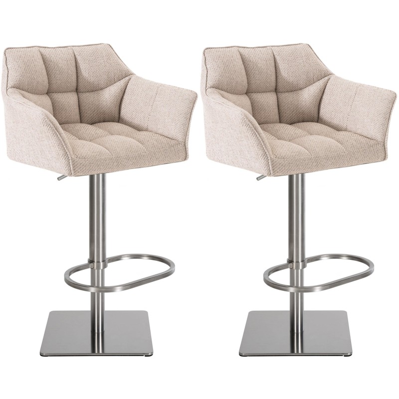 Juego de 2 taburetes de bar de tela Damaso con acero inoxidable marfil