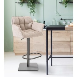 Juego de 2 taburetes de bar de tela Damaso con acero inoxidable marfil