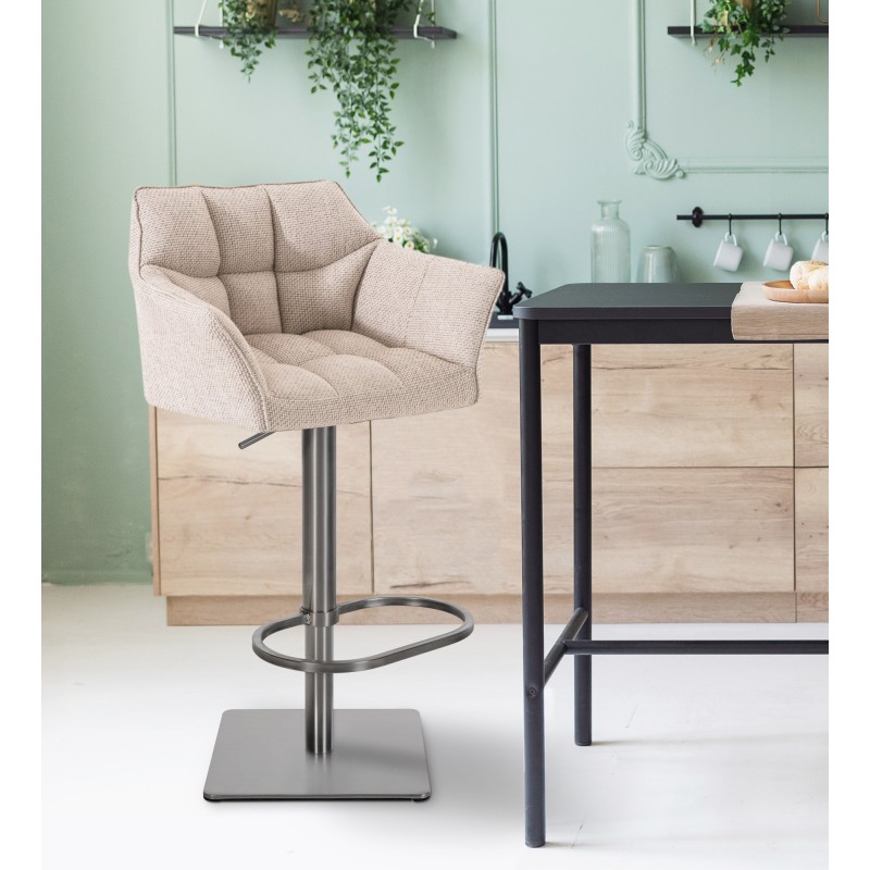 Juego de 2 taburetes de bar de tela Damaso con acero inoxidable marfil