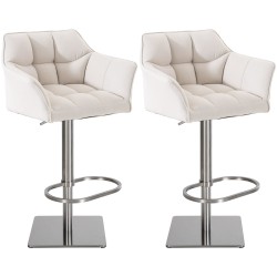 Juego de 2 taburetes de bar de tela Damaso y acero inoxidable blanco