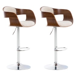 Juego de 2 taburetes de bar Kingston C en tela color nogal/crema