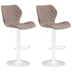 Conjunto de 2 taburetes de bar, tela de corcho, blanco y gris topo