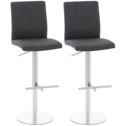 Juego de 2 taburetes de bar Cadiz en tela de acero inoxidable gris oscuro