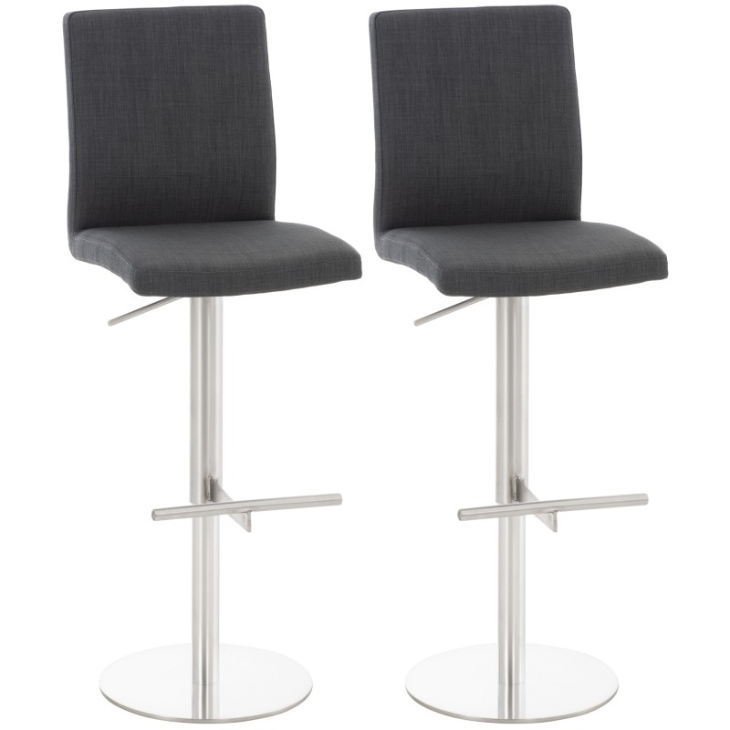 Juego de 2 taburetes de bar Cadiz en tela de acero inoxidable gris oscuro
